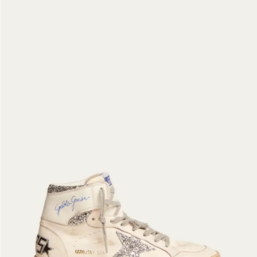 Golden Goose White and Silver High-Top Sneakers